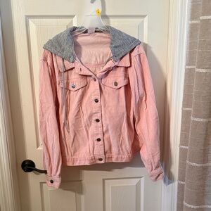 No Boundaries Pink Jacket with Gray Hood